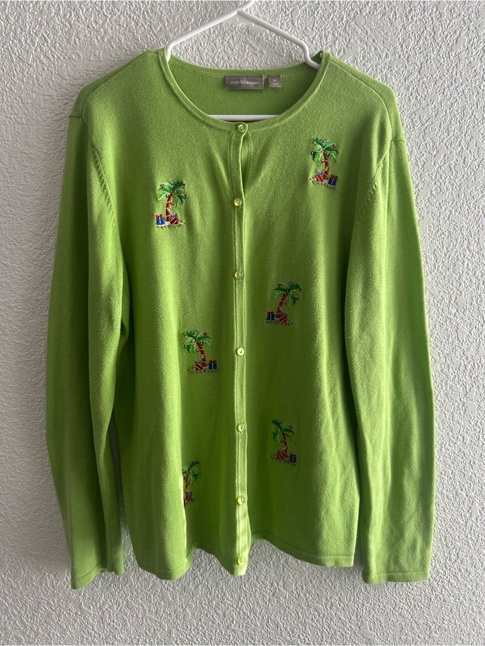 Croft & Barrow Tropical Christmas Palm Tree Cardigan Sweater XL - Picture 2 of 5